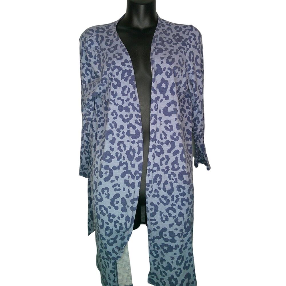 Heimish USA Navy/Blue Leopard Print Open Cardigan Long Sleeve Women's 2x